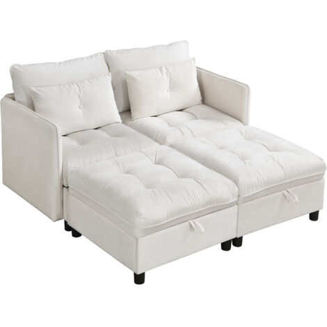 Sofa modulable 4 places avec accoudoirs - Rangement sous coussins - Fonction relevage - Tissu mousseline - Pour salon - Combinaison libre (1/5)