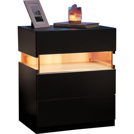 Table de nuit LED acrylique 3 tiroirs - Pour chambre, salon - Éclairage intégré - Design moderne (1/5)