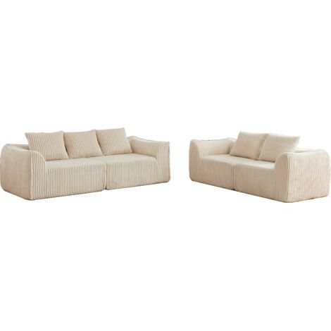 Canapé minimaliste cuir - Lignes fines - Dossier incliné - 5 coussins - Pour salon, bureau, appartement - Élégance intemporelle (1/5)