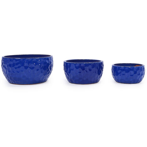 Lot de 3 pots en céramique - diamètre 38,1/30,5/25,4 cm - adaptés aux plantes succulentes et aux plantes grimpantes - pour l'intérieur et l'extérieur - perméables à l'air, bleus (1/5)