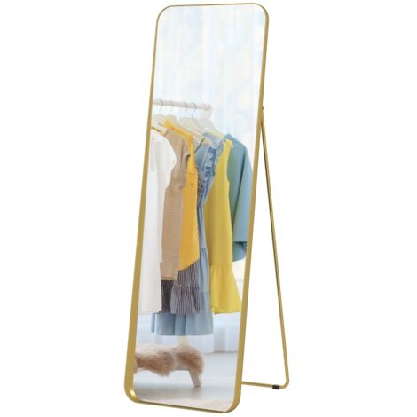 Miroir corps entier inclinable 160x50 cm - Cadre métallique doré - MDF - Placement flexible - Pour chambre, salon, dressing - Design élégan (1/5)