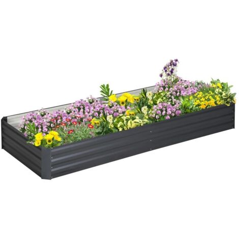 ac surélevé acier gris 95x90,5x29,8 cm - Sol ouvert - Structure simple - Pour légumes, plantes aromatiques, fleurs - Jardin, terrasse, balcon (1/5)