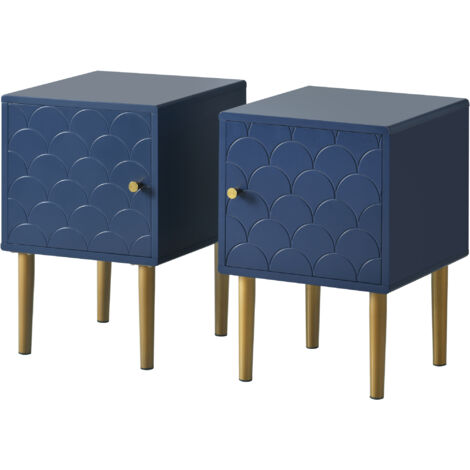 Lot 2 tables de nuit bleu marine - 50x35x35 cm - Meubles de rangement - Pour tous types de lits - Chambre à coucher - Design assorti - Compact (1/5)