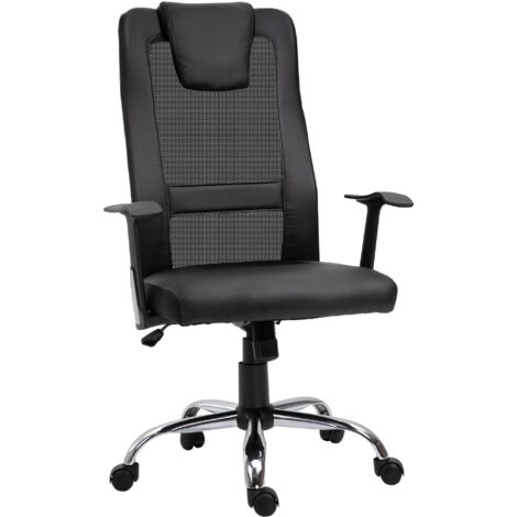 Chaise de bureau ergonomique, réglable en hauteur, avec fonction de basculement et accoudoirs permettant de supporter jusqu’à 120 kg. Couleur noire. Idéal pour des travaux confortables. (1/5)