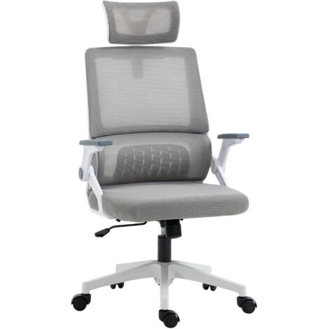 Chaise de bureau ergonomique, avec appuie-tête et accoudoirs réglables. Chaise pivotante à la hauteur réglable, avec fonction de basculement et appui-tête en mesh. (1/5)