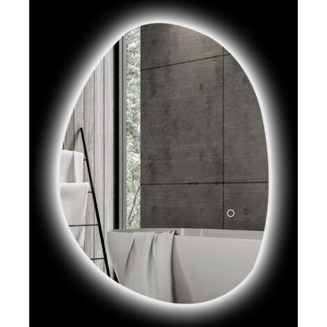 Miroir salle de bains asymétrique LED 70x50 cm - Argent - Tactile intelligent - Anti-buée - Fonction mémoire - Design contemporain - Fixation murale (1/5)