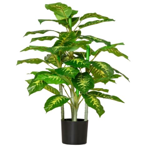 Plante artificielle 95 cm - Plastique avec pot ciment - Vert - Intérieur/extérieur - Résistant UV - Pour salon, bureau, jardin, balcon - Déco moderne durable