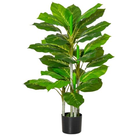 Arbre artificiel 95 cm avec pot - 33 feuilles - Plastique vert - Pour salon, bureau, hall - Déco intérieure - Résistant UV - Facile d’entretien (1/5)