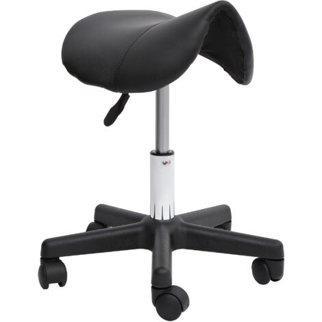 Banc de coupe réglable en hauteur, avec des roues. Banc de salon pivotant en cuir noir. Idéal pour les salons de coiffure et les bureaux. (1/5)