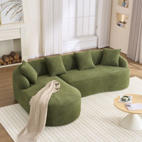 Canapé modulable L vert - Tissu Chenille - Chaise longue gauche + 2 places - Facile à installer - Pour salon, appartement, bureau - Design confortable (1/5)