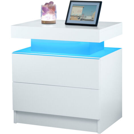 Table de chevet LED blanche - 2 tiroirs - Moderne et pratique - Pour chambre à coucher - Éclairage intégré (1/5)
