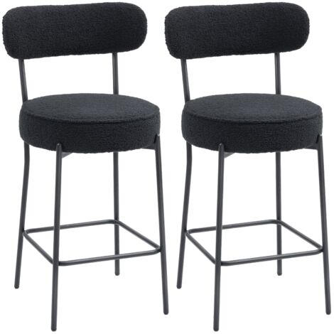 Lot 2 chaises salon noires - Sièges rembourrés - Revêtement peluche - Pieds métal - Pour salon, chambre, bureau (1/5)
