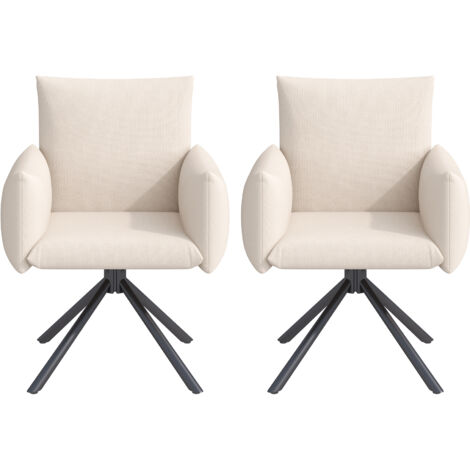 Lot 2 chaises pivotantes 360° beige - Lin - 4 pieds métal - Appuie-tête anti-douleur - Pour salon, chambre, bureau - Confortable et polyvalent (1/5)