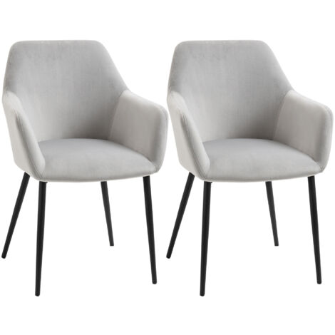 Lot 2 chaises gris clair 54x57x80 cm - Finition imitation cuir - Dossier - Pieds acier - Pour salon, cuisine, salle à manger - Design moderne (1/5)
