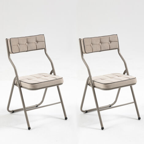 Lot 2 chaises pliantes kaki - Coussin - Pliage facile - Transport et assemblage simples - Pour invités, cuisine, bureau, mariage - Gain de place