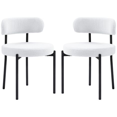 Lot 2 chaises salle à manger blanc crème - Coussins feutre - Sièges rembourrés - Pieds métal - Pour salle à manger, cuisine, salon (1/5)