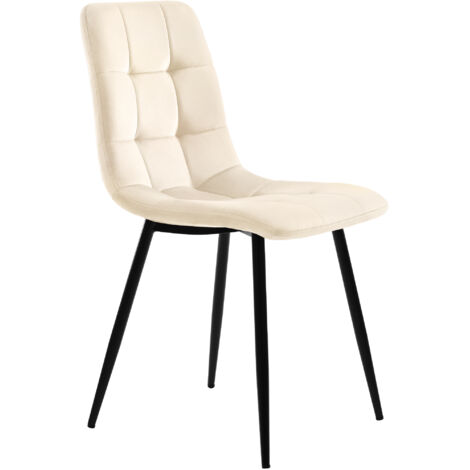 Lot 4 chaises salle à manger beiges - Dossier + assise velours - Structure métallique - Pour salon, cuisine - Style moderne (1/5)
