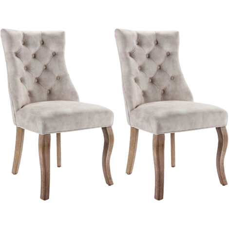Lot 2 fauteuils beige clair - Velours - Haut dossier - 4 pieds bois massif - Pour salon, chambre, bureau - Confortables et élégants (1/5)