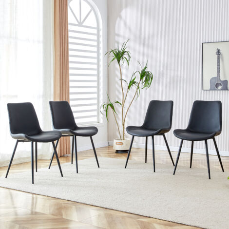 Lot 4 chaises modernes noires - Revêtement PU - Cadre métal - Accoudoirs - Pour salon, bureau, salle à manger (1/5)