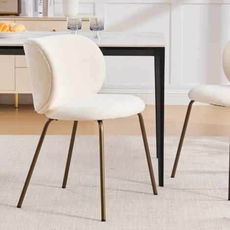 Lot 1 chaises salle à manger Chenille crème - Assise incurvée - Tapis doux - Pieds métal laqué bronze - Pour cuisine, salon - Design moderne (1/5)