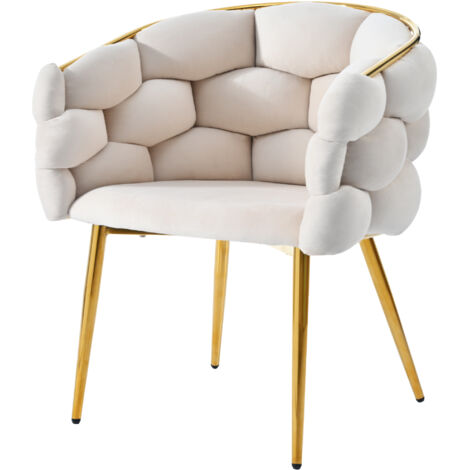 Chaise luxe cuir beige forme bulle - Pieds métal doré - Pour salon, salle à manger, esthétique - Style moderne - Dossier modifiable - 1 unité (1/5)