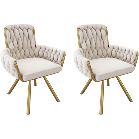 Lot 2 fauteuils beiges - 4 pieds métal - Luxe - Pour repos, repas, usage quotidien - Salon, salle à manger (1/5)