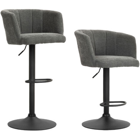 Lot 2 chaises bar bistro gris foncé - Appuis-têtes - Pivotantes - Hauteur réglable - Housse lin - Pour salon, salle à manger, cuisine - Confortables (1/5)