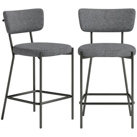 Lot 2 chaises bar grises - Coussins + dossier incurvé - Pour îlot cuisine, bar, breakfast zone - Design confortable (1/5)