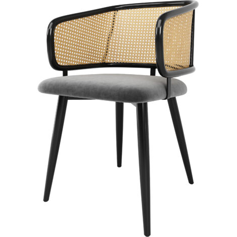 Lot 6 chaises séjour - Dossiers rotin - Assises velours - Confortables et respirantes - Style moderne simple - Pour restaurant, salon, café (1/5)
