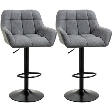 Lot 2 chaises cuisine grises - Hauteur réglable 93-114 cm - Pivotantes 360° - Dossier - Tissu lin - Capacité 120 kg - Dimensions 57,5x52,5 cm - Pour cuisine, bar (1/5)