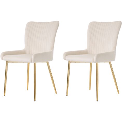 Lot 2 chaises salon métal doré beige - 4 pieds or - Appuie-tête - Confortables - Pour salon, chambre - Design élégant (1/5)