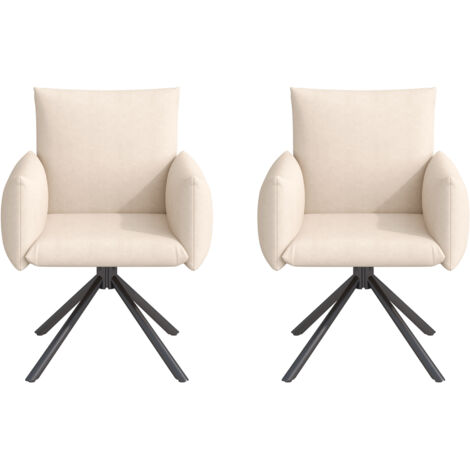 Lot 2 chaises pivotantes 360° beige velours - 4 pieds métal - Appuie-tête - Rembourrées - Pour salon, chambre, bureau - Ergonomiques (1/5)