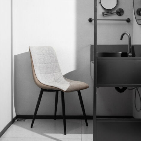 Lot de 2 Fauteuil lin/cuir métallique - Pratique et robuste - Facile d’entretien - Pour salon, bureau, salle d’attente (1/5)