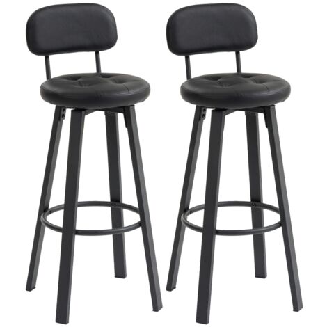 Lot 2 chaises bar noires - Similicuir - Assise rembourrée - Appuie-tête - Cadre métallique - Pour cuisine, bar, salon (1/5)