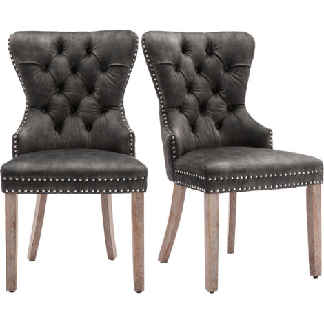 Lot 2 chaises grises multi-usage - Coussins - Pieds bois massif - Velours - Pour salon, cuisine, chambre - Design innovant (1/5)
