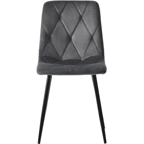 Lot 4 fauteuils cuisine gris foncé - Velours - Assise et dossier velours - Structure métallique - Pieds métal - Design élégant (1/5)
