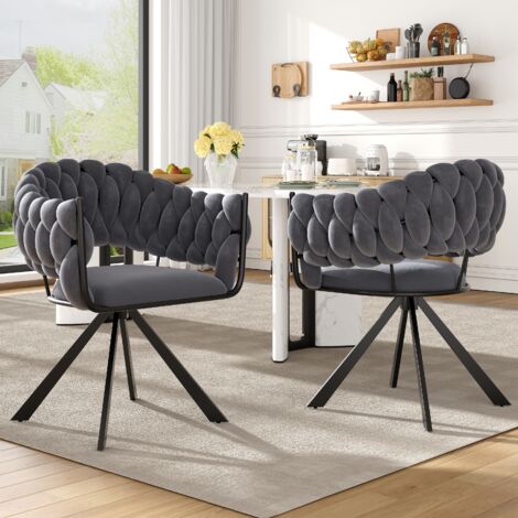 Lot 2 chaises velours gris - Pieds métal forme griffes réglables - Ergonomiques - Luxe simple - Pour salon, maquillage, bureau - Design moderne (1/5)