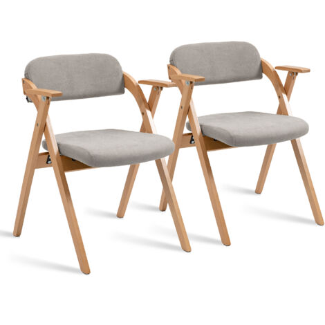 Lot 2 Chaises pliantes grises avec accoudoirs - Bois - Empilables - Sièges rembourrés - Pour invités, bureau, mariage, réception - Pratiques et nomades (1/5)
