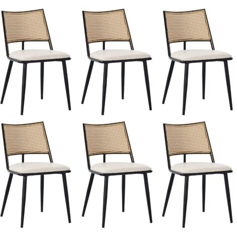 Lot 6 chaises salle Ă manger noires - Assises PU - Dossiers rotin - Pour salon, salle Ă manger, chambre - Style naturel (1/5)