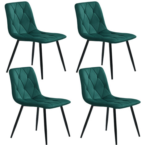Lot 4 fauteuils salle à manger vert foncé - Velours - Design moderne - Structure métallique - Pieds métal - Pour salon, cuisine (1/5)
