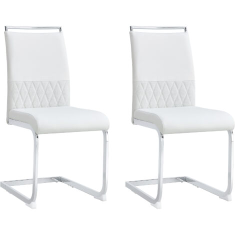 Lot 2 chaises salle à manger modernes blanches - Dossier similicuir/lin rembourré - Pour cuisine, bureau - Design ergonomique (1/5)