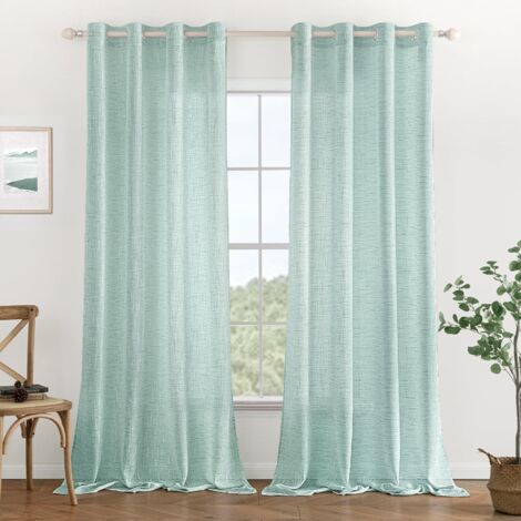 Lot de 2 rideaux à œillets effet lin, déco salon chambre cosy, rideau semi-transparent 132x182 cm (1/5)