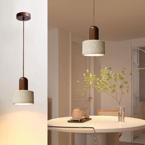 Lumineuse Suspension Scandinave en Pierre Naturelle & Bois de Noyer - Lampe Suspendue Rétro pour Cuisine Île et Salon