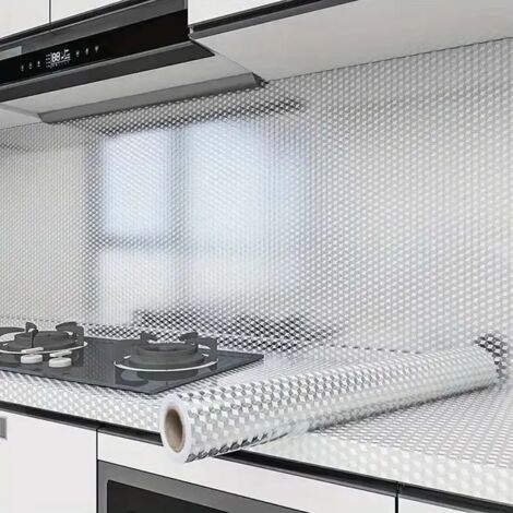 4 rouleau de Papier Aluminium Autoadhésif Cuisine, Imperméable Anti-Graisse, 60x3m, Autocollant Murale et Plaque de Cuisson, Résistant à la Chaleur