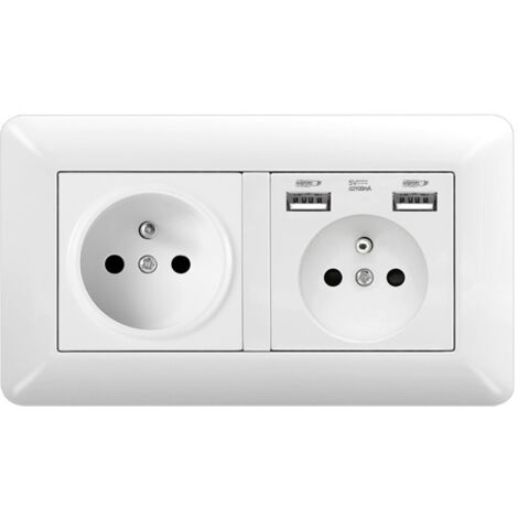 Prise Murale Type 146 avec Double USB Intégré 16A 220-250V Verre Blanc Maison Connectée