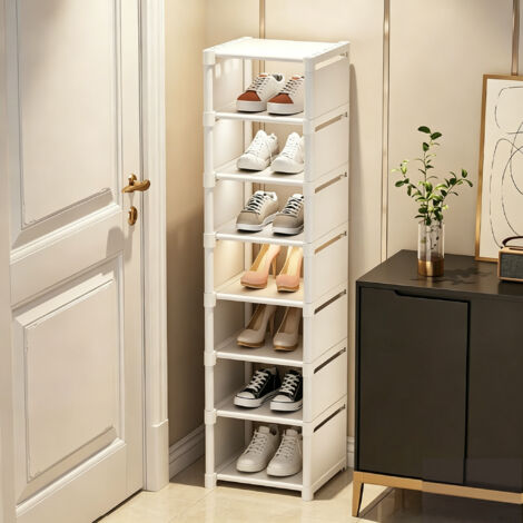 Étagère à chaussures étroite 8 niveaux - Rangement empilable multi-niveaux - Meuble d'entrée pour couloir, 26x27x124cm (1/5)