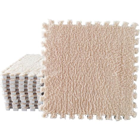 Ensemble de 12 dalles de moquette emboîtables en mousse EVA – Tapis de sol pelucheux, antidérapant et insonorisant – Pour chambre, crèche et salle de jeux