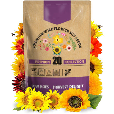 Mélange de graines de tournesol : 20 000 graines de 20 variétés différentes, destinées à la culture, adaptées au jardinage d'intérieur et d'extérieur (1/4)