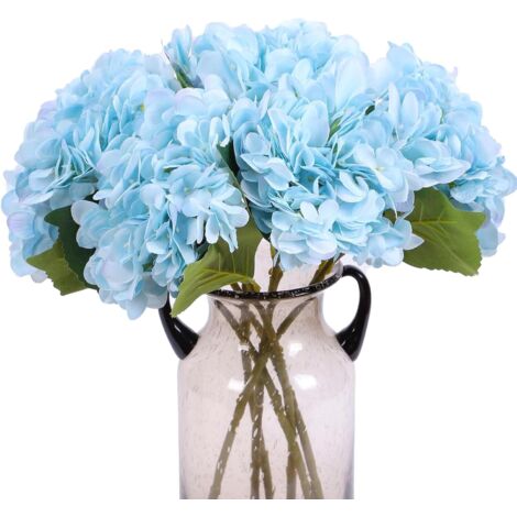 Lot De 5 Hortensias Artificiels Bleu, Bouquets De Fleurs Pour Décoration Maison, Mariage, Fête – Idéal Pour Intérieur