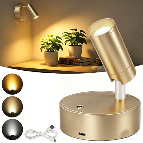 Spot rechargeable sans fil, Mini projecteur compact à montage magnétique – Intensité réglable et 3 couleurs de lumière – Idéal pour éclairer œuvres d’art, tableaux, plantes et arbres